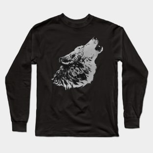 Howling Gray Wolf Long Sleeve T-Shirt